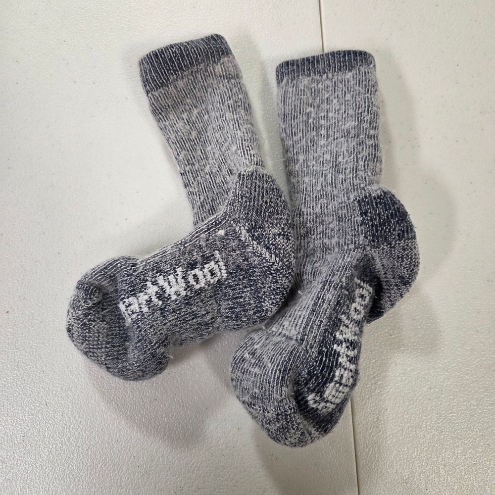 Smartwool Kids Merino Wool Blend Marled Blue Gray Cushioned Crew Hiking Socks
